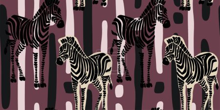 A painting of zebras. Hand drawn abstract seamless pattern. Creative collage
