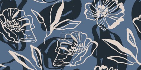Illustration for Seamless abstract pattern beautiful flowers vector. Modern design template. Hand drawn style. - Royalty Free Image