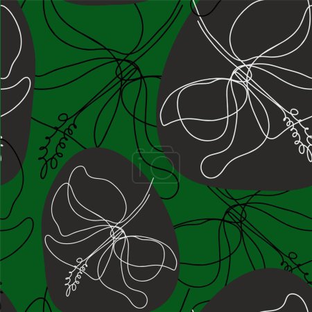 Illustration for Modern abstract floral with flowers print. Seamless pattern. Hand drawn style. - Royalty Free Image
