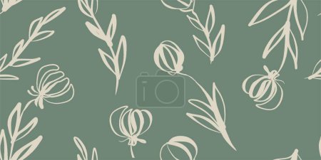 Illustration for Modern floral with flowers print. Seamless pattern. Hand drawn style. Black and white. - Royalty Free Image