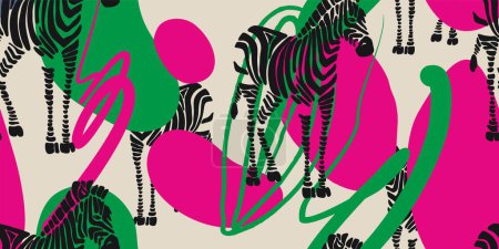 Una pintura de cebras. Dibujado a mano patrón abstracto sin costura. collage creativo