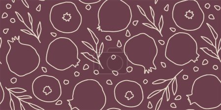Illustration for Vector seamless pattern with pomegranate fruits and seeds. Modern floral print. Seamless pattern. Hand drawn style. - Royalty Free Image