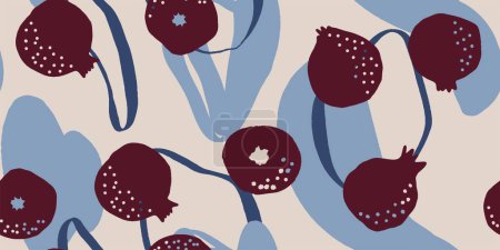 Illustration for Vector seamless pattern with pomegranate fruits. Modern print. Seamless pattern. Hand drawn style. - Royalty Free Image