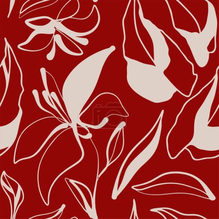 Illustration for Seamless abstract pattern beautiful flowers vector. Modern design template. Hand drawn style. - Royalty Free Image