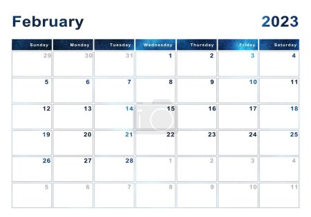 Février 2023 calendrier, début de semaine Dimanche, design moderne