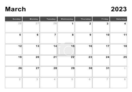 March 2023 calendar, week start Sunday, modern design