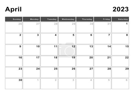 April 2023 calendar, week start Sunday, modern design