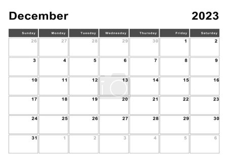 December 2023 calendar, week start Sunday, modern design