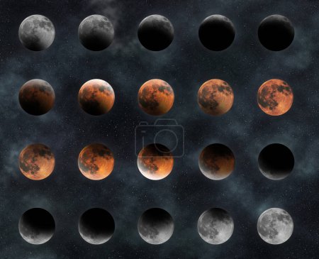 Foto de Eclipse Lunar Fases, Luna de sangre, Eclipse Lunar Compuesto - Imagen libre de derechos