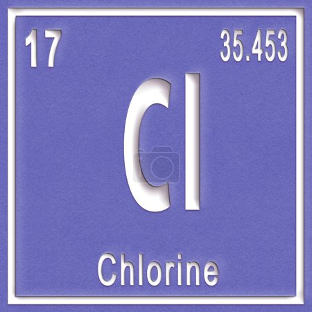 Foto de Elemento químico de cloro, signo con número atómico y peso atómico, elemento de tabla periódica - Imagen libre de derechos