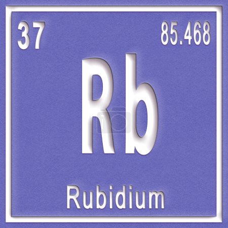 Foto de Elemento químico rubidio, signo con número atómico y peso atómico, elemento de tabla periódica - Imagen libre de derechos