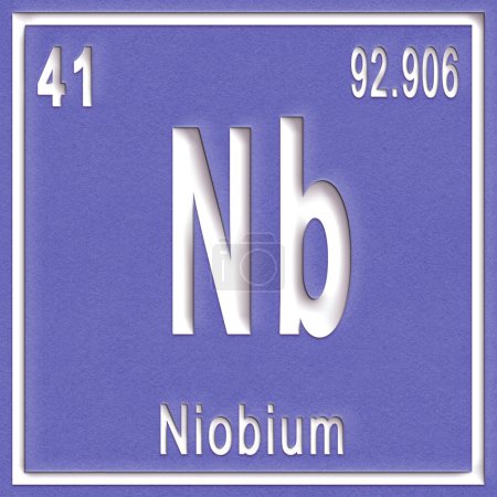 Foto de Elemento químico de niobio, signo con número atómico y peso atómico, elemento de tabla periódica - Imagen libre de derechos