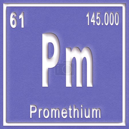 Foto de Elemento químico prometedor, signo con número atómico y peso atómico, elemento de tabla periódica - Imagen libre de derechos