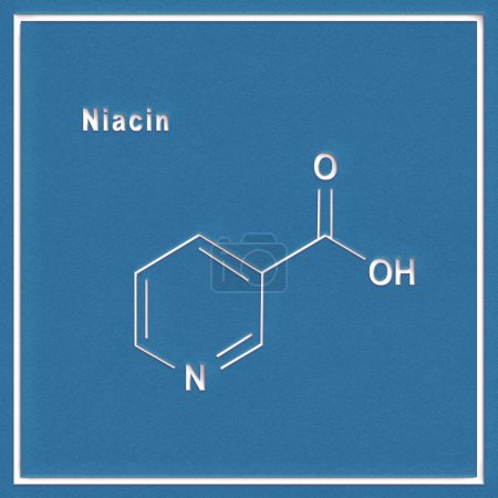 Téléchargez les photos : Molécule de niacine (acide nicotinique), vitamine B3 Formule chimique structurelle sur fond blanc - en image libre de droit