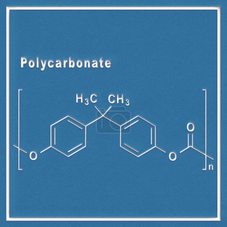 Foto de PC de policarbonato, fórmula química estructural sobre fondo blanco - Imagen libre de derechos