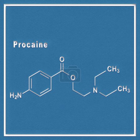 Foto de Procaína, droga anestésica, fórmula química estructural sobre fondo blanco - Imagen libre de derechos