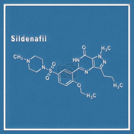 Photo for Sildenafil erectile dysfunction drug molecule Structural chemical formula on a white background - Royalty Free Image