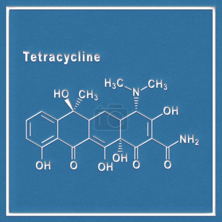 Téléchargez les photos : Antibiotique tétracycline, Formule chimique structurelle sur fond blanc - en image libre de droit