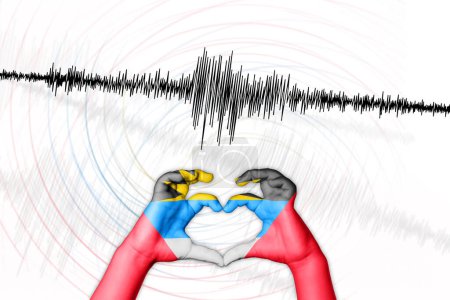Photo for Seismic activity earthquake Antigua and Barbuda symbol of heart Richter scale - Royalty Free Image