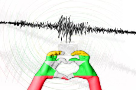 Photo for Seismic activity earthquake Myanmar symbol of heart Richter scale - Royalty Free Image