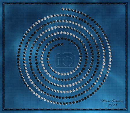 Photo for Moon Calendar 2024, Spiral Moon Phases on Sky Background - Royalty Free Image