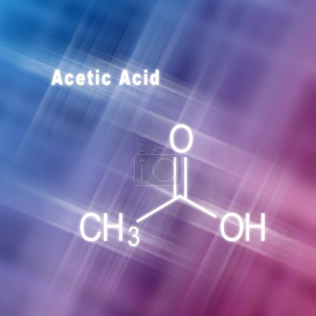 Foto de Ácido acético, fórmula química estructural fondo rosa azul - Imagen libre de derechos