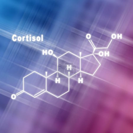 Photo for Cortisol Hormone Structural chemical formula blue pink background - Royalty Free Image