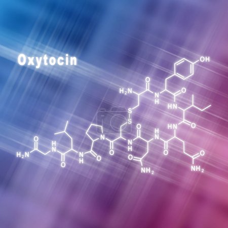 Oxytocin Hormone Structural chemical formula blue pink background