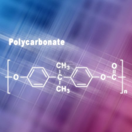 Foto de Policarbonato PC Lexan, fórmula química estructural azul rosa fondo - Imagen libre de derechos