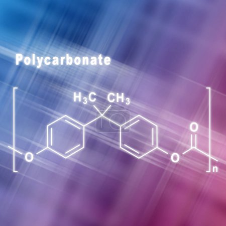 Foto de Policarbonato PC, fórmula química estructural fondo rosa azul - Imagen libre de derechos