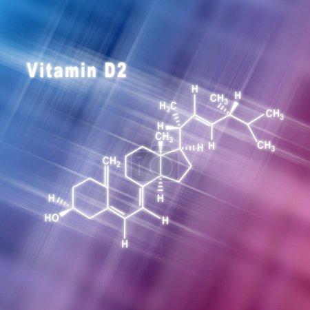 Téléchargez les photos : Vitamine D2, Formule chimique structurelle fond bleu rose - en image libre de droit