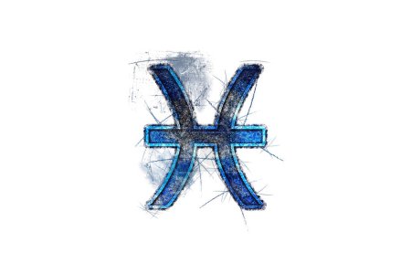 Foto de Signo del zodiaco de Piscis, Horóscopo Fondo de astrología, símbolo del horóscopo de Piscis, símbolo azul sobre fondo blanco - Imagen libre de derechos
