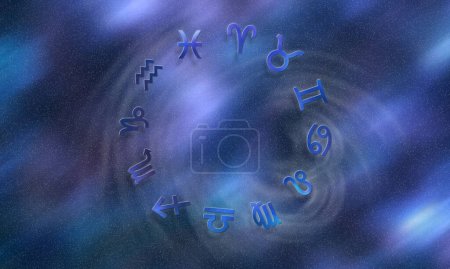 Photo for Astrology wheel, Horoscope Signs, Stars Night Sky - Royalty Free Image