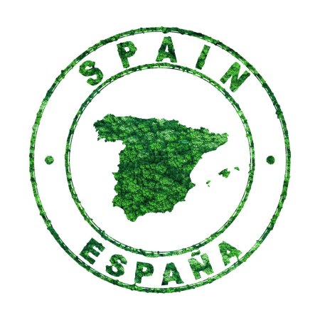 Map of Spain, Postal Stamp, Sustainable development, CO2 emission concept, clipping path