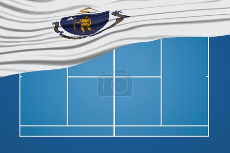 Téléchargez les photos : Massachusetts state Wavy Flag Tennis Court, Massachusetts Hard court - en image libre de droit
