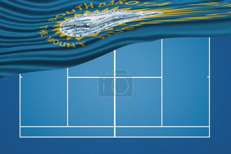 Téléchargez les photos : Dakota du Sud Wavy Flag Tennis Court, Dakota du Sud Hard court - en image libre de droit