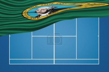 Téléchargez les photos : Washington state Wavy Flag Tennis Court, Washington Hard court - en image libre de droit