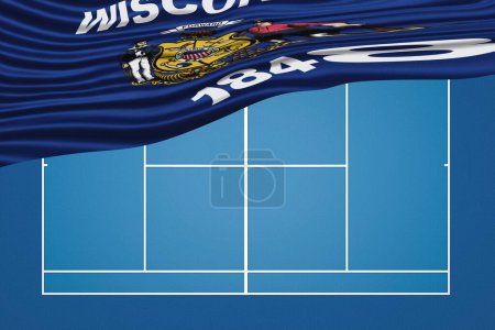 Téléchargez les photos : Wisconsin state Wavy Flag Tennis Court, Wisconsin Hard court - en image libre de droit