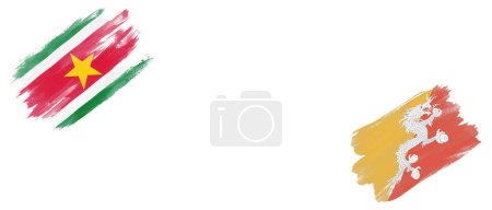 Photo for Suriname and Bhutan Flags on White Background - Royalty Free Image