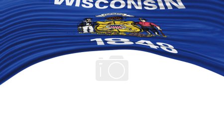 Téléchargez les photos : Vague du drapeau de l'État du Wisconsin, Wisconsin Chemin de coupe du drapeau - en image libre de droit
