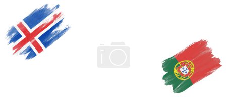 Photo for Iceland and Portugal Flags on White Background - Royalty Free Image