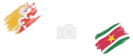 Photo for Bhutan and Suriname Flags on White Background - Royalty Free Image