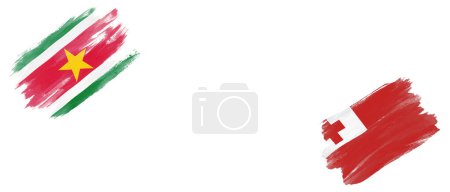 Photo for Suriname and Tonga Flags on White Background - Royalty Free Image