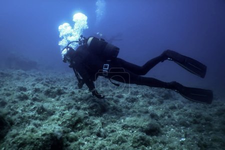 Photo for Scuba Diver Sea Bottom, Diver exploring - Royalty Free Image