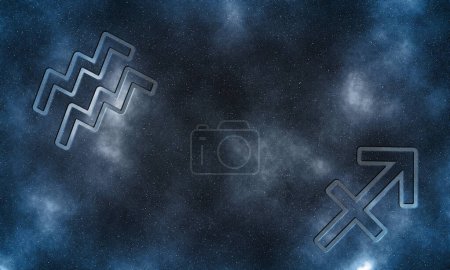 Photo for Aquarius and Sagittarius Compatibility, Horoscope Symbols - Royalty Free Image