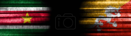 Photo for Suriname and Bhutan Flags on Black Background - Royalty Free Image
