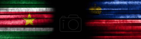 Photo for Suriname and Liechtenstein Flags on Black Background - Royalty Free Image