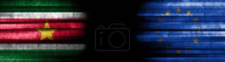 Photo for Suriname and European Union Flags on Black Background - Royalty Free Image