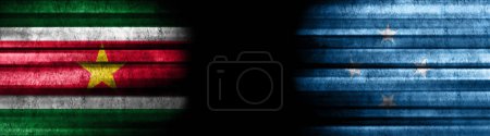 Photo for Suriname and Micronesia Flags on Black Background - Royalty Free Image