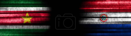 Photo for Suriname and Paraguay Flags on Black Background - Royalty Free Image